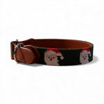 Needlepoint Dog Collar- Santa Green Background Hand Stitched