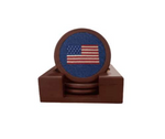 Coaster set- American Flag Needlepoint Design- Wooden Coasters Set