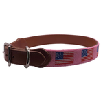 American flag design Dog Collar -Pink Hand stitched Needlepoint Background