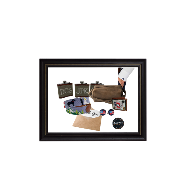 Groomsmen gifts include custom needlepoint belts , cuff links, flasks,wallets,leather bags and a Thank you note for their friendship