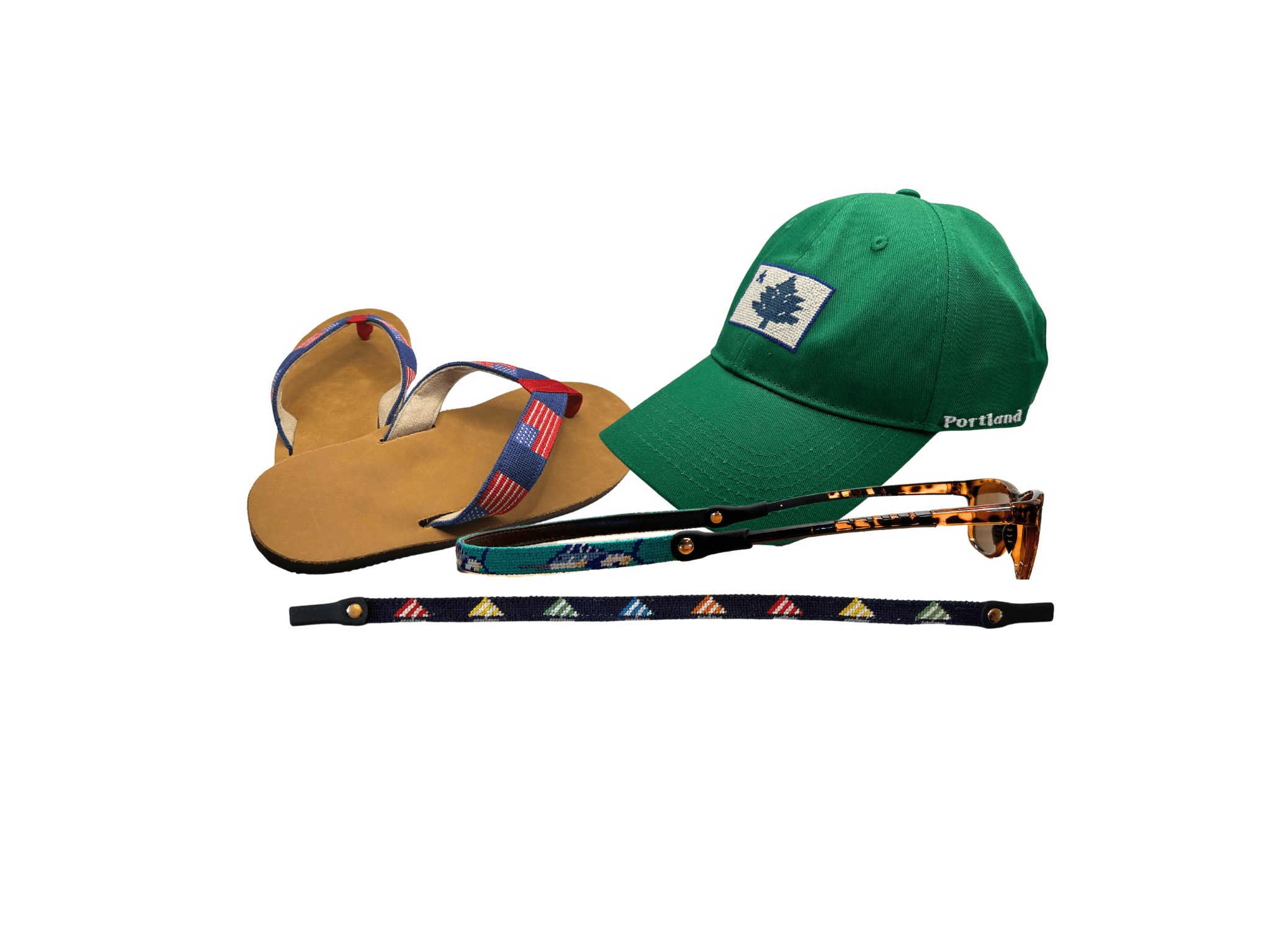Needlepoint Flip Flops, Sunglass Straps, and Hats Collection: