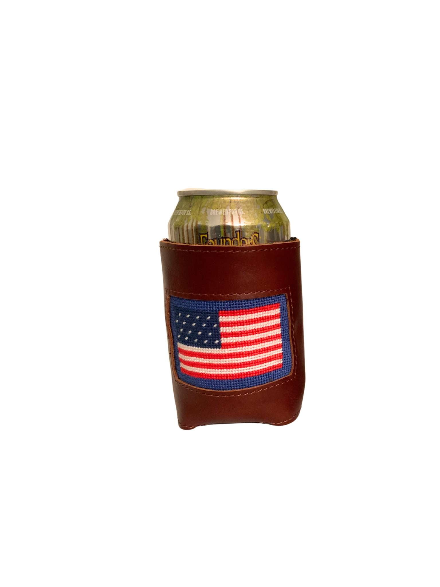 Can Cooler American Flag Needlepoint  Neoprene lining