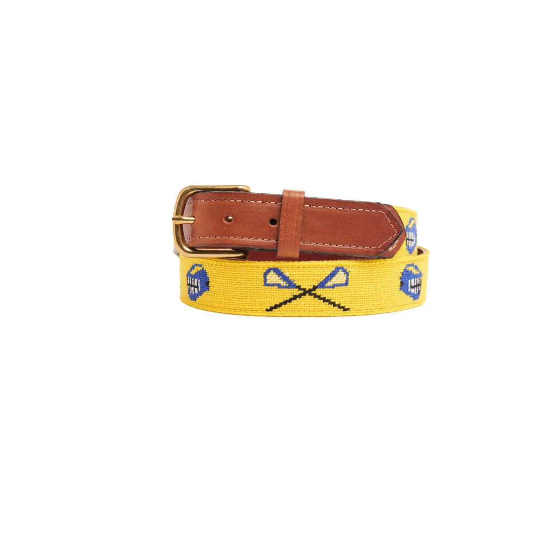 Yellow and Blue  Men's Lacrosse Belt, Hand Stitched Needlepoint