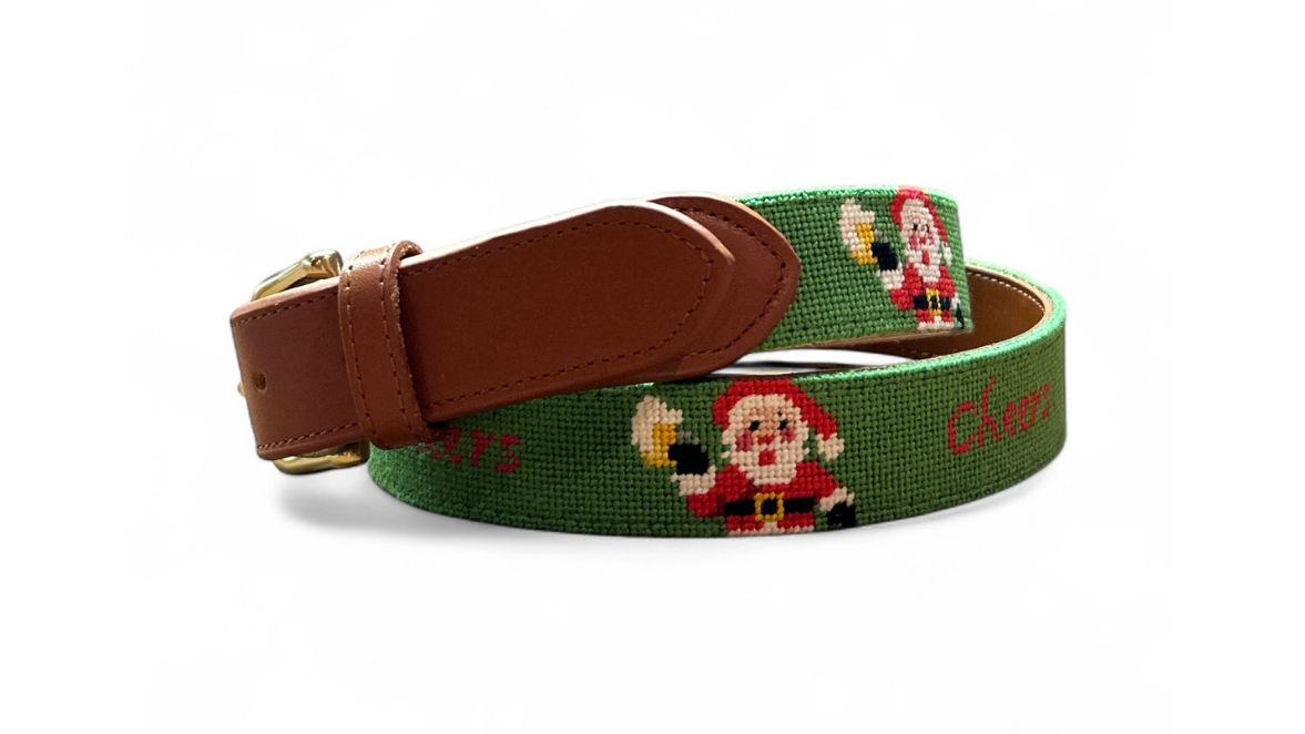 Santa Christmas Needlepoint Belt- Santa Cheers