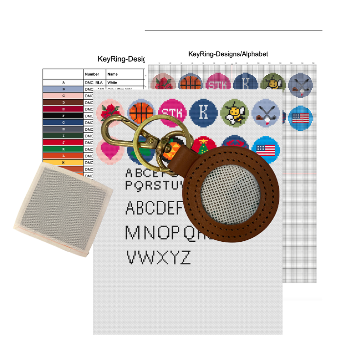 Needlepoint Key Fob Kit, 18 count, create your own custom key fob, self finishing