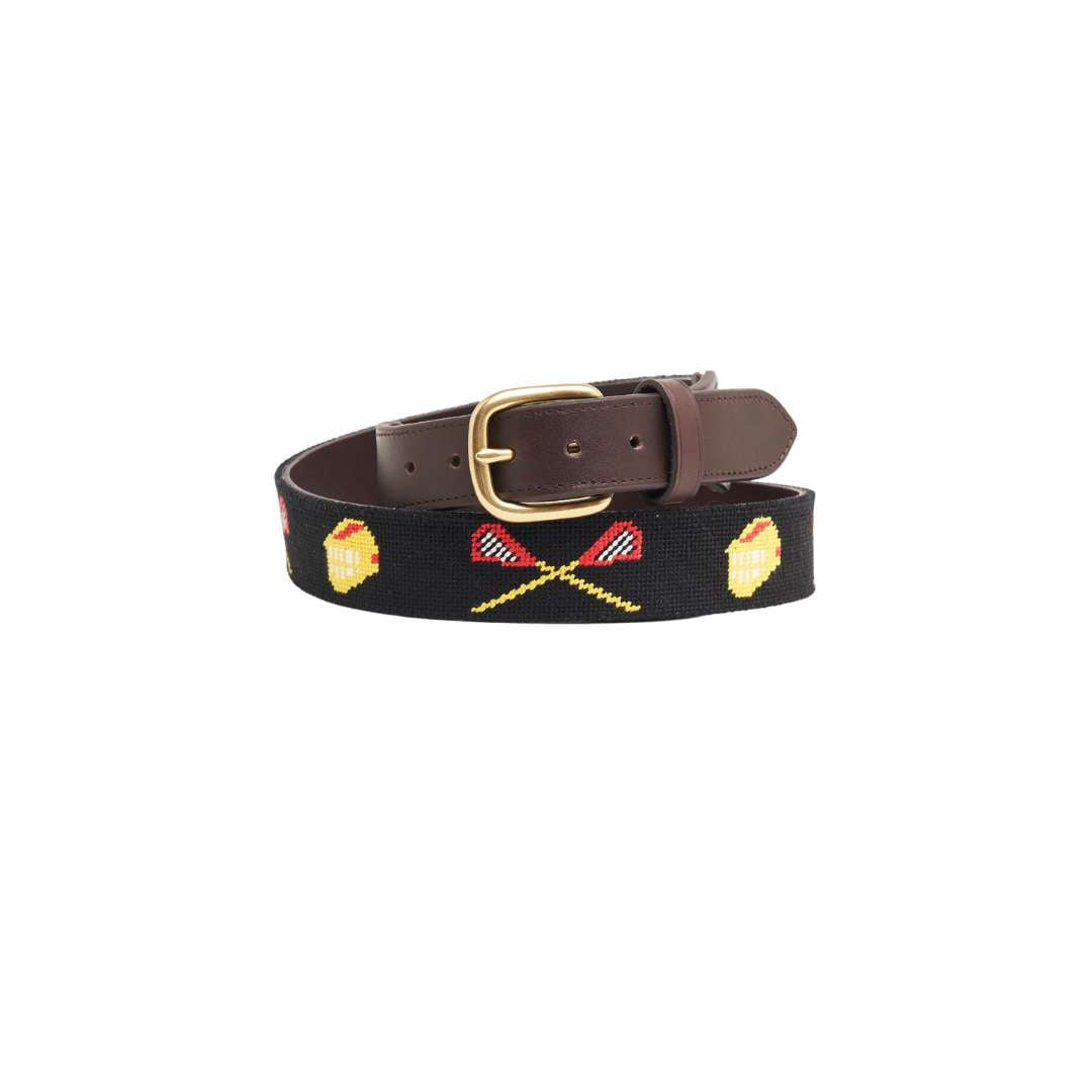 Needlepoint Belt - Lacrosse Helmet and Stick Lax Belt