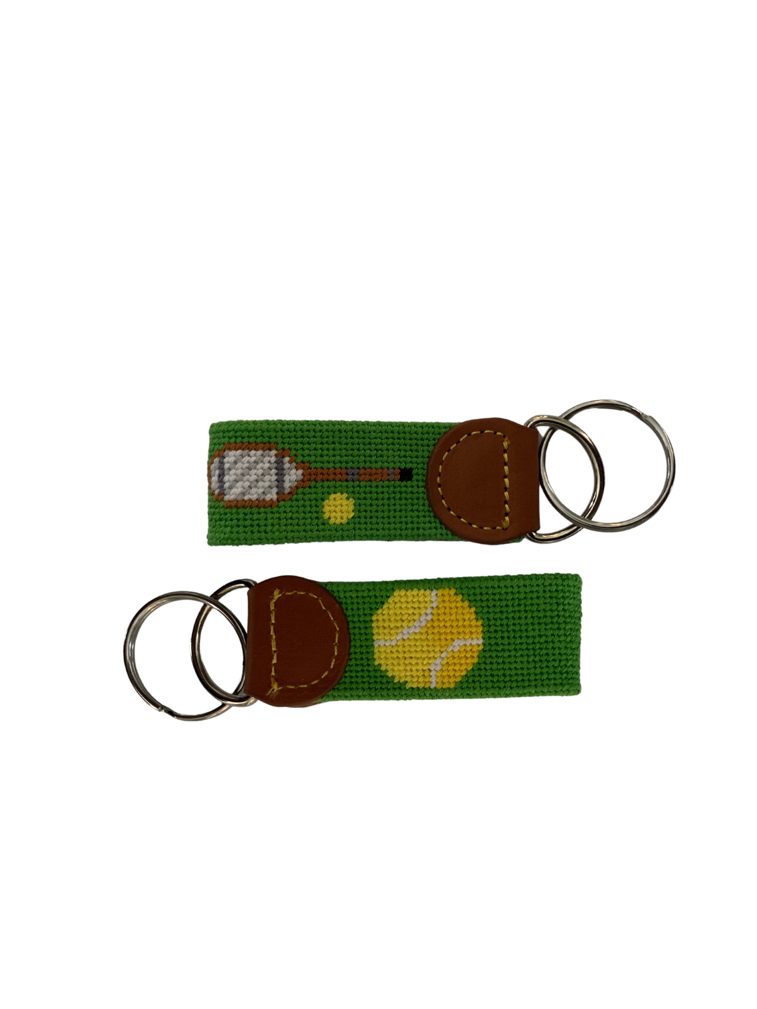 Tennis Key Chain-  Design (on both sides) Hand Stitched needlepoint