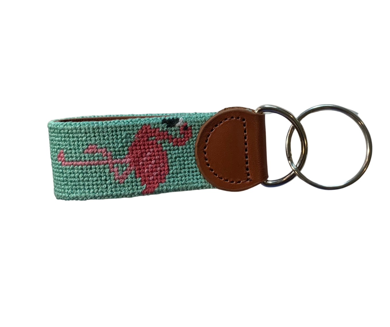 Pink Flamingo Key Chain- hand stitched needlepoint