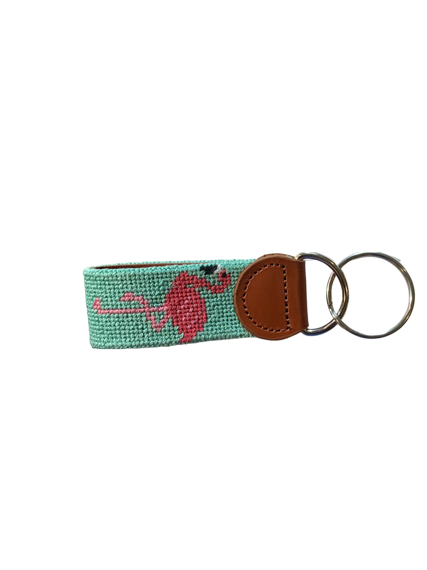 Needlepoint Key Fob- Flamingo Design (on both sides) Hand Stitched
