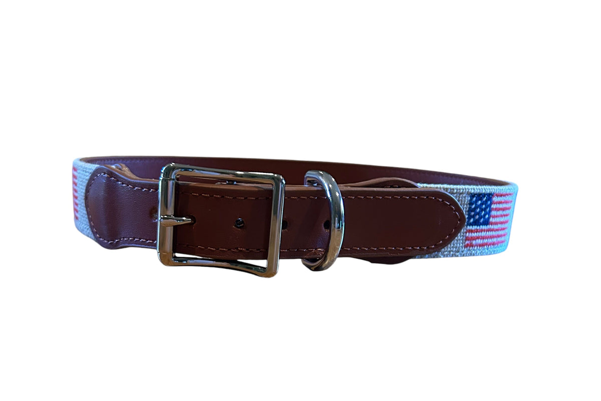 Tan American Flag Needlepoint Dog Collar – Hand-Stitched