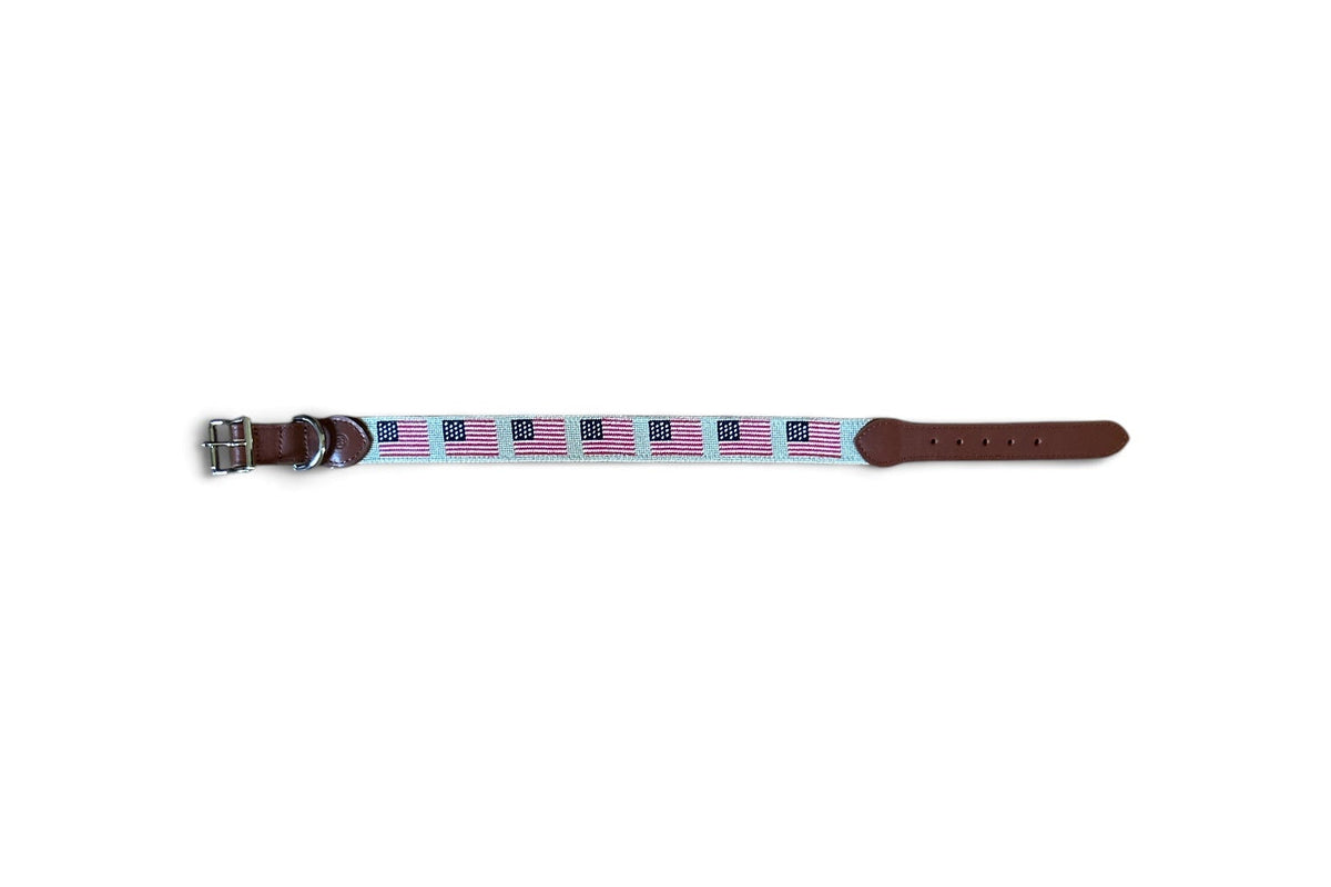 Tan American Flag Needlepoint Dog Collar – Hand-Stitched