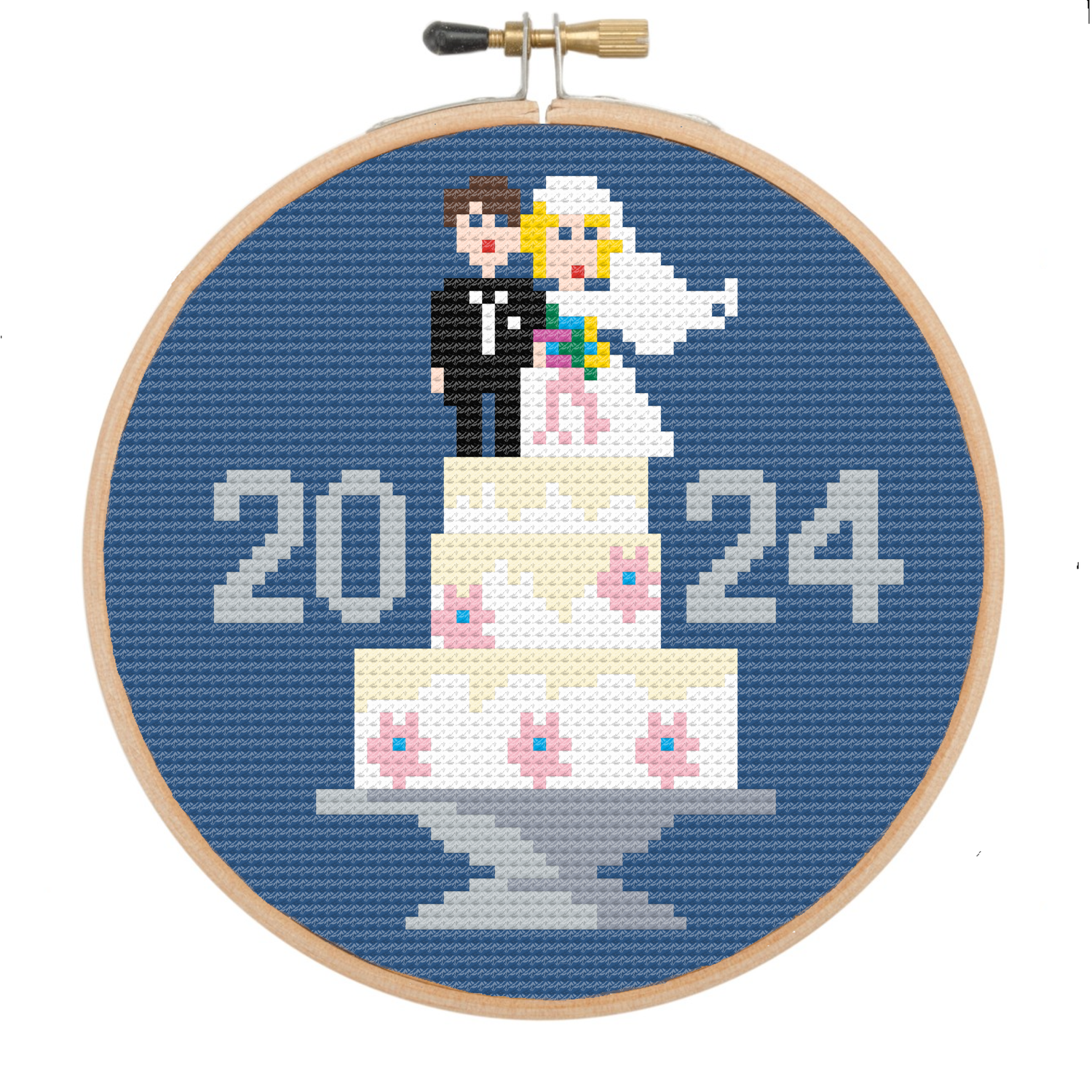 Needlepoint Ornament Wedding Cake Ornament, 4" round kit 18 count printable chart downloadable