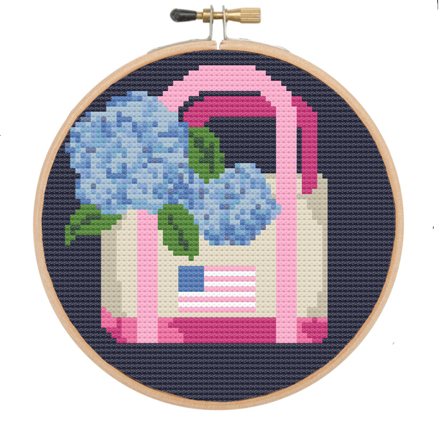 Needlepoint Hydrangea Tote, 4" Round Ornament Downloadable Kit
