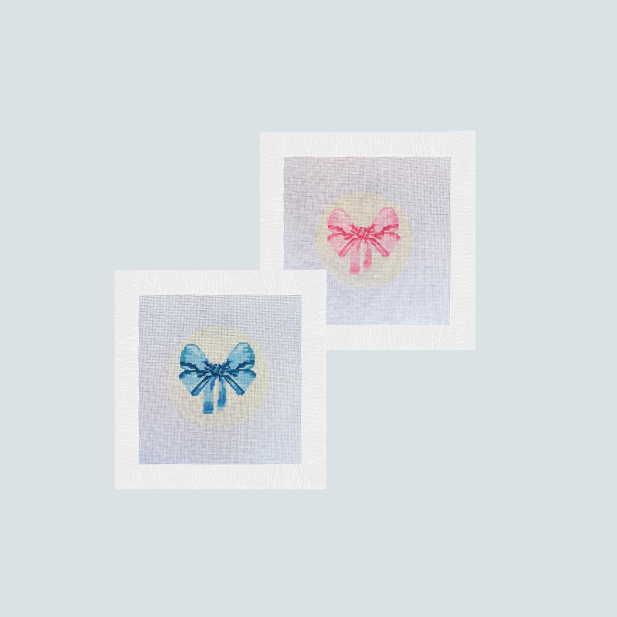 Pink  or Blue Bow Needlepoint Canvas, Preppy Ribbon Hand Painted Canvas for Purse Insert or 4" HolidayOrnament