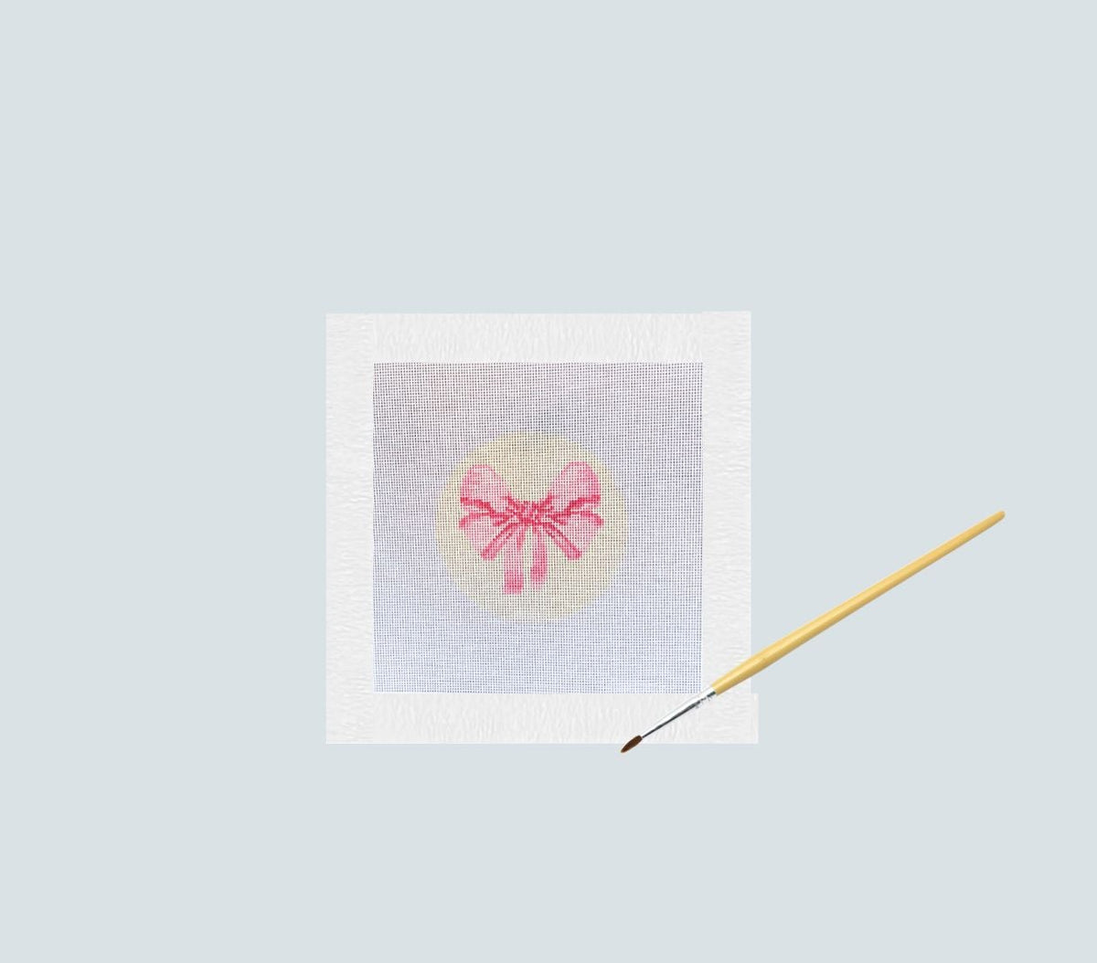 Pink  or Blue Bow Needlepoint Canvas, Preppy Ribbon Hand Painted Canvas for Purse Insert or 4" HolidayOrnament