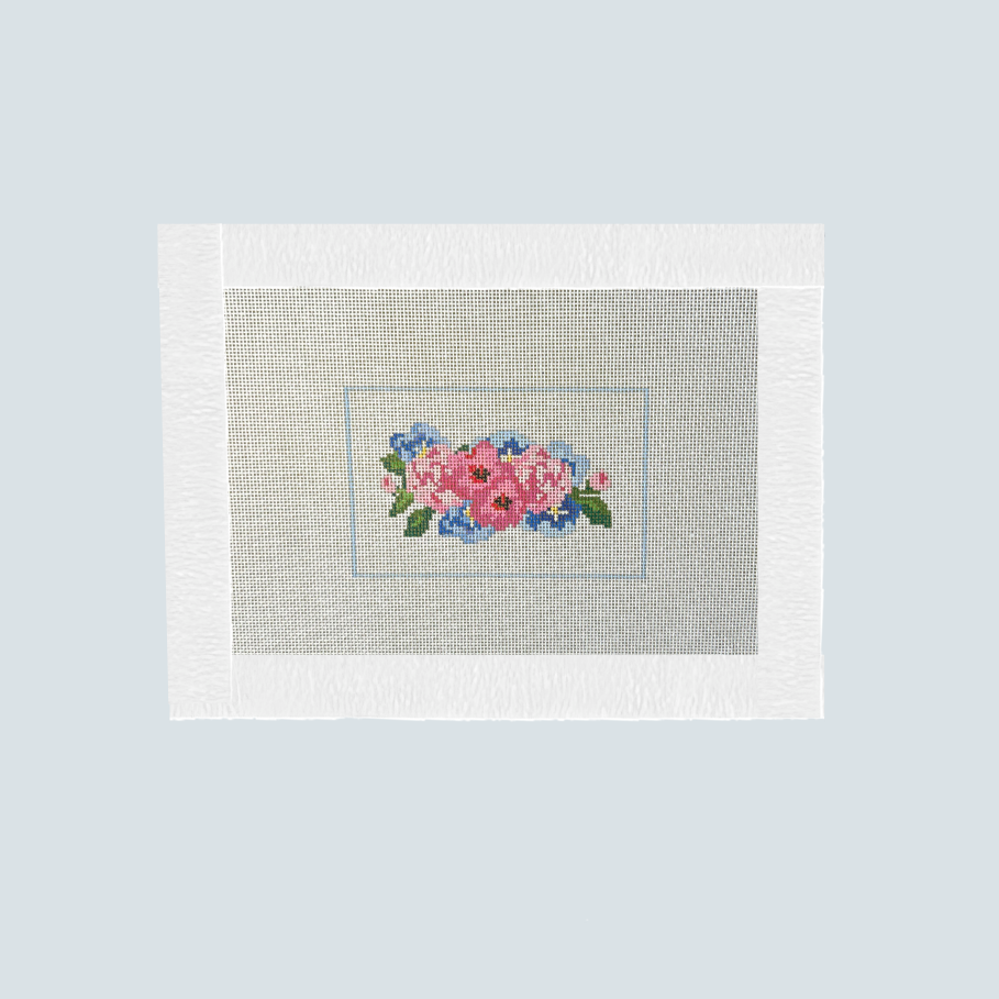 Hand-Painted Peony & Hydrangea Needlepoint Canvas, Floral Purse Panel for Rattan Crossbody, 18 Count Needlepoint Purse Insert