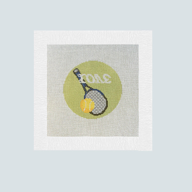 Tennis LOVE Needlepoint Canvas, Tennis Racket Hand Painted 4" Round