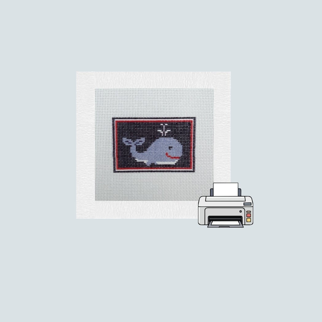 Whale Needlepoint Canvas, Preppy Nautical Printed on Canvas, Coastal New England Needlepoint for Can Cooler or Card Wallet Insert