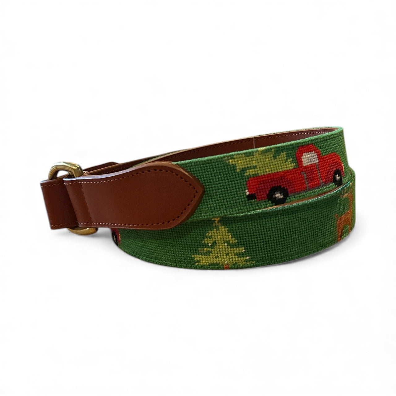 Needlepoint Belt-Santa and his Sleigh Hand Dtitched-D Ring (36"-38" size)