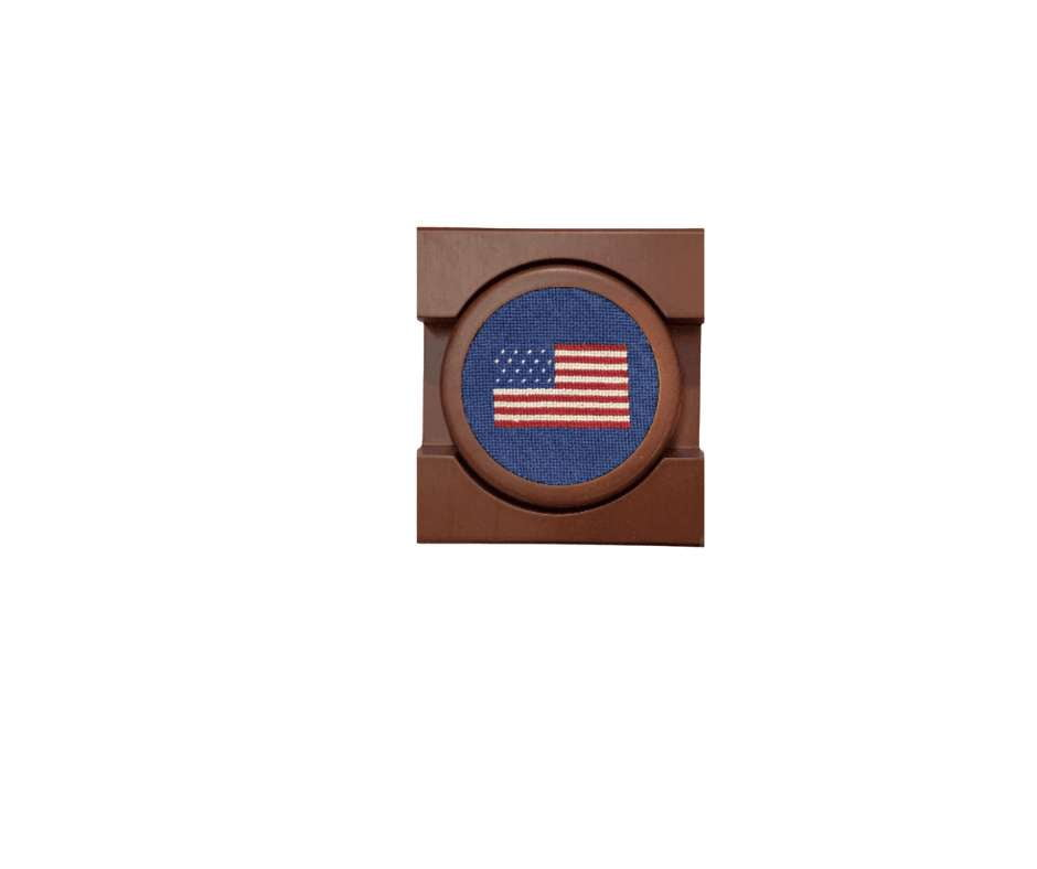 Coaster set- American Flag Needlepoint Design- Wooden Coasters Set