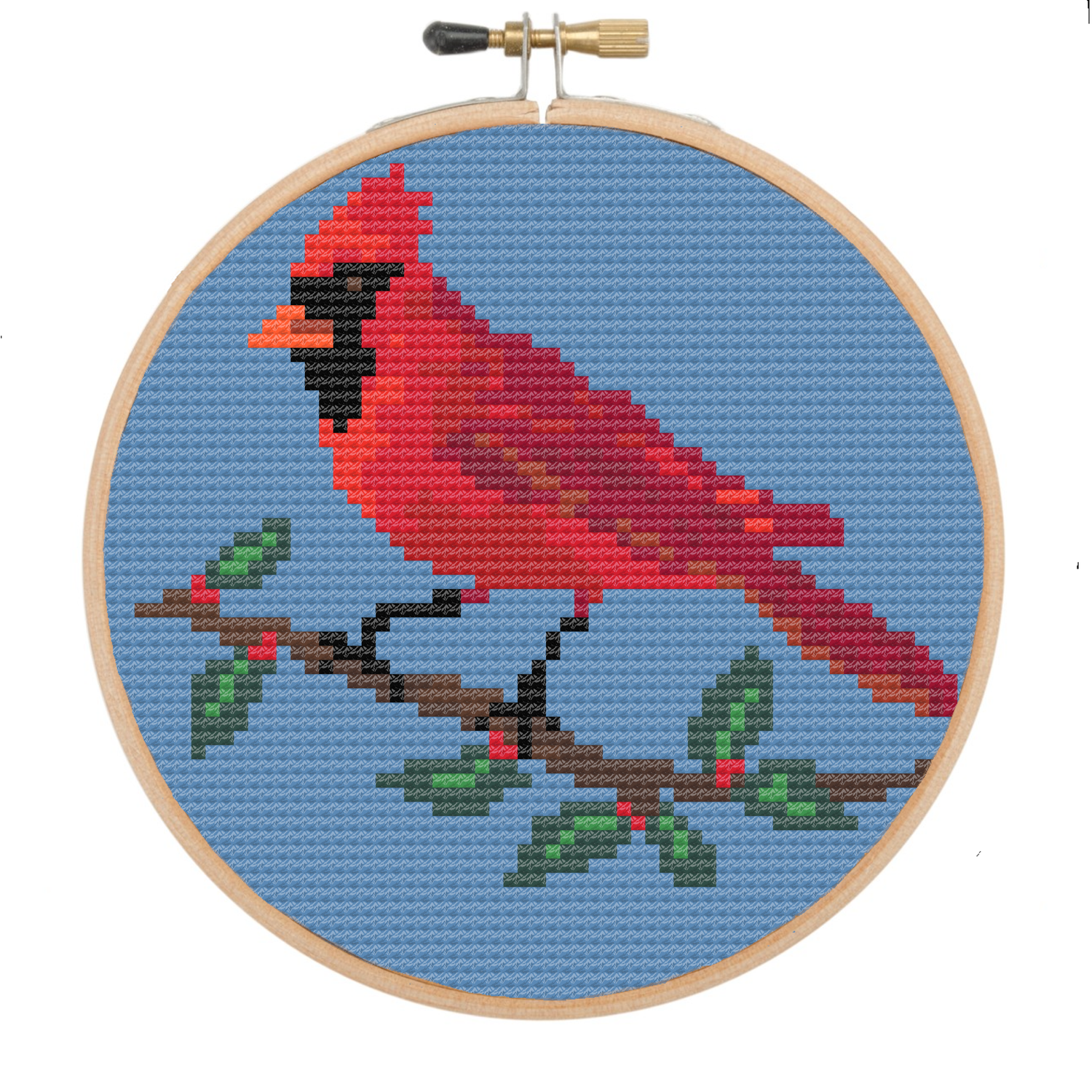 Needlepoint Ornament Cardinal design 4" 18 count downloadable chart with full instructions