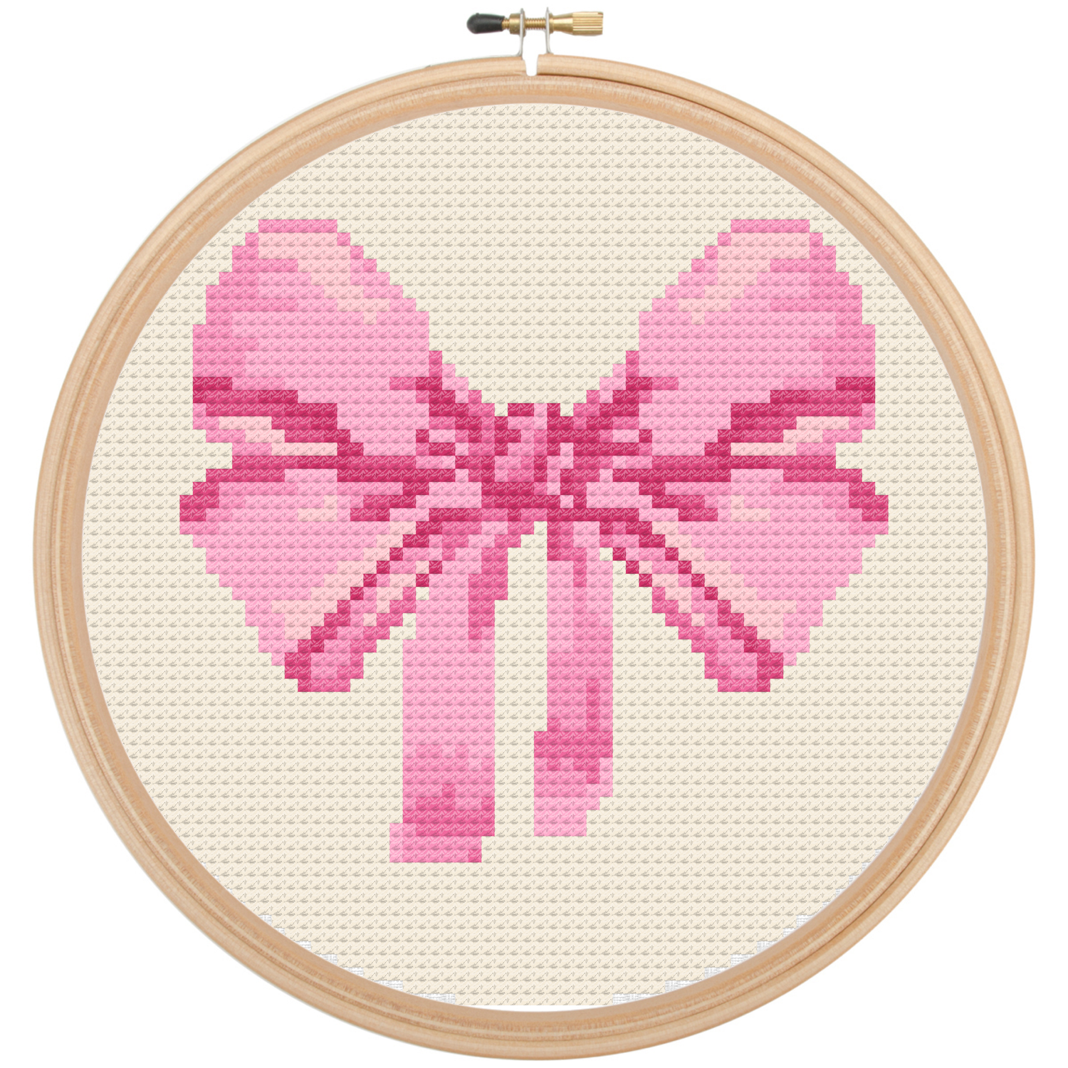 Pink Bow Needlepoint Ornament Chart — 4" Round Downloadable PDF Pattern with Instructions — DIY Christmas Ornament — Beginner Needlepoint Design