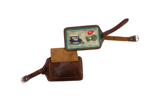 Luggage Tags – Stylish & Practical Needlepoint Luggage Tag- Golf Cart Design