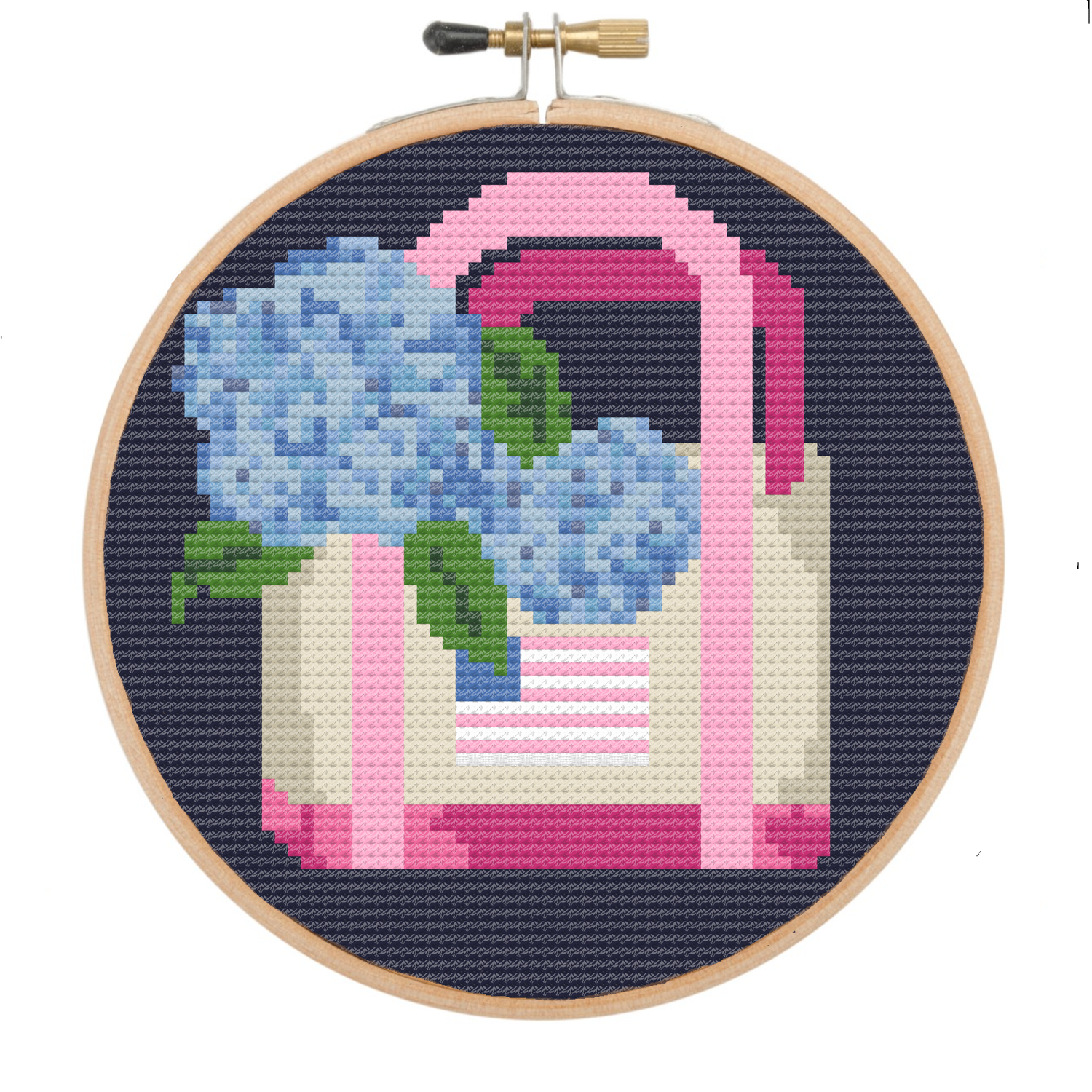 Needlepoint Hydrangea Tote, 4" Round Ornament Downloadable Kit