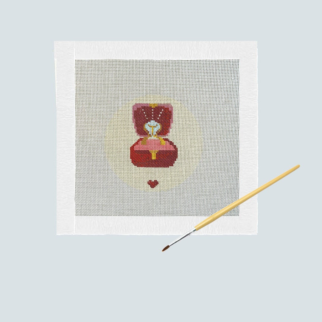 Engagement Ring Box Needlepoint Canvas, She Said Yes Hand Painted Canvas,  Engagement Keepsake