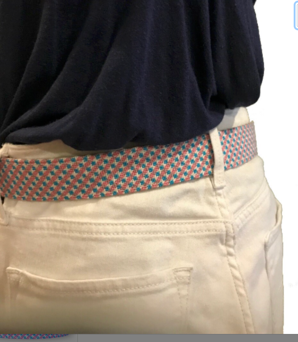 Herringbone Pink and Blue Needlepoint Belt-  for Young Adults