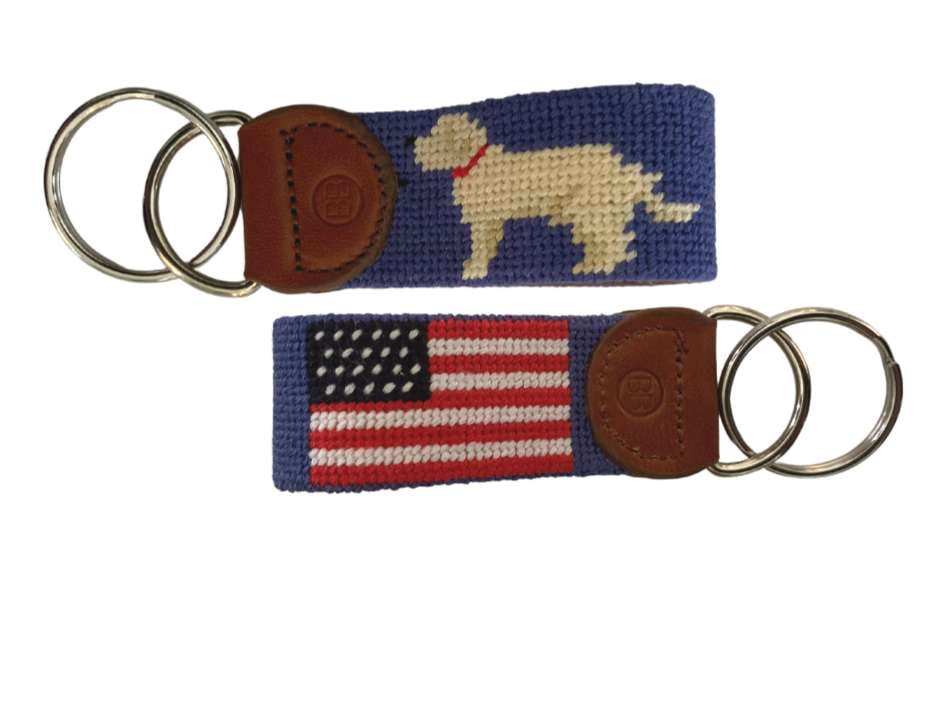 Retriever and American Flag Key Chain
